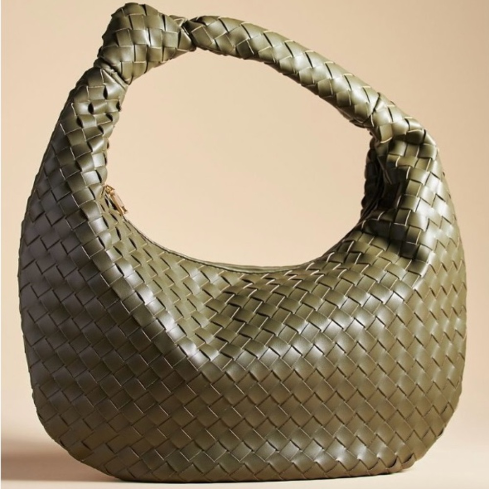 Melie Bianco Olive Green Woven Hobo Bag